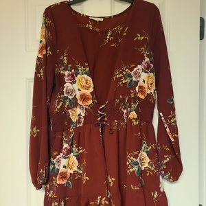 Women's Entro Burgundy Floral Long Sleeve Dress Size L Large.